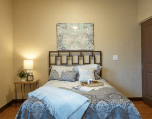 Assisted living studio apartment bedroom