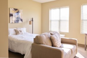 Assisted living studio apartment bedroom