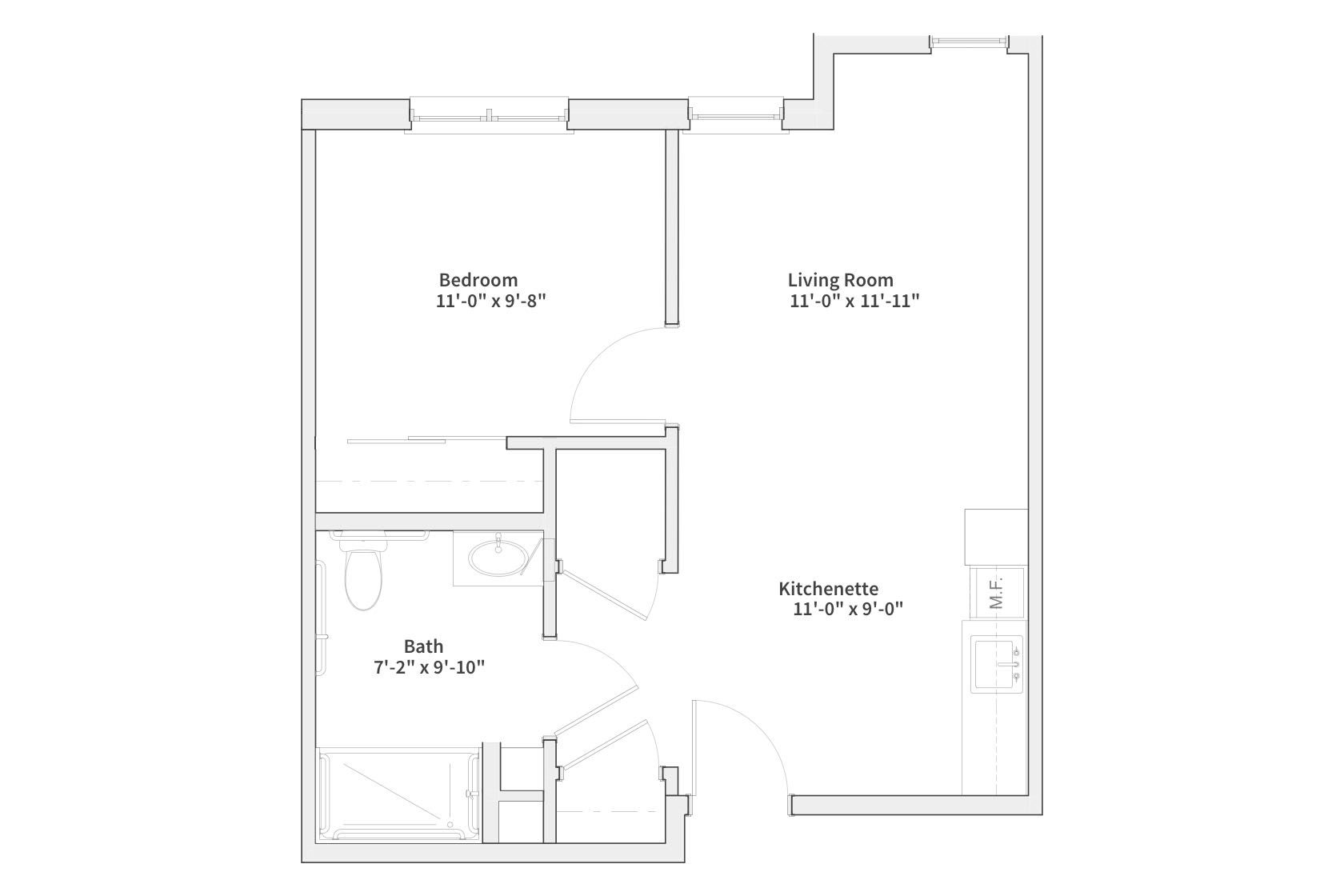 Silver Birch Evansville one bedroom floor plan